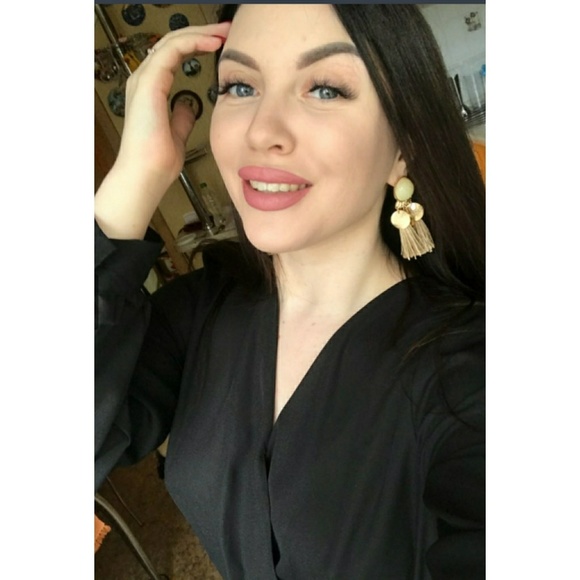 Moonstone Boho Gold Tassel Earrings - Picture 7 of 8